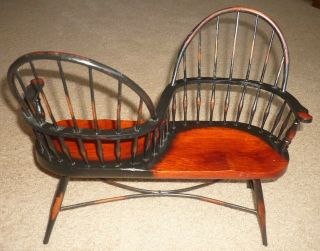 Wood Conversation Doll Bench Rustic Windsor Style High Backed Courting Chair