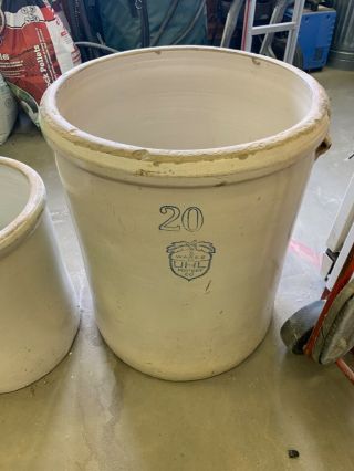 Uhl Pottery Huntingburg Indiana Stoneware Pottery Crock Acorn Label 20 Gallon