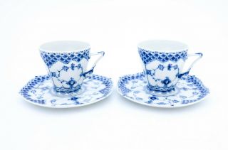 2 Cups & Saucers 1036 - Blue Fluted Royal Copenhagen Double Lace 2