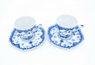 2 Cups & Saucers 1036 - Blue Fluted Royal Copenhagen Double Lace 3