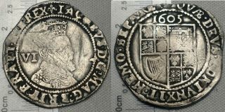 England James I 1605 Sixpence Hammered Silver Medieval Coin Lis Km 25