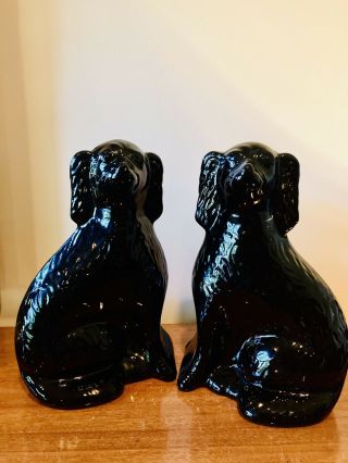 Antique Matched Rare Jackfield Black Staffordshire Spaniel Dogs,  Ca.  1880