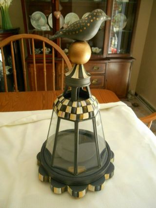 Mackenzie Childs Courtly Check Metal Lantern Candle Holder Bird On Ball - Exc