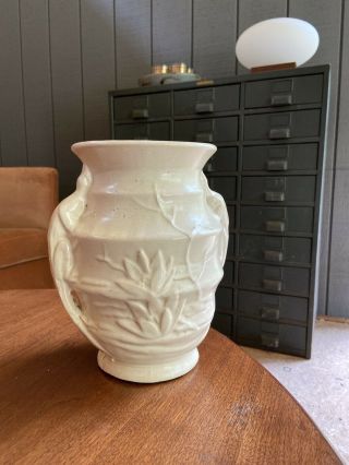 Rare 30’s Mccoy Pottery Lizard Handle White Vase Jardiniere Arts & Craft Deco