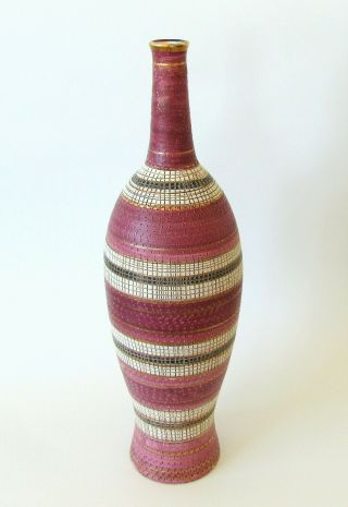 Aldo Londi Bitossi Raymor Seta Vase 1950s Mid Century Italy Pink And Gold