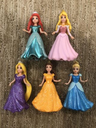 Polly Pocket Disney Princess 5 Different Dolls W/ Dresses Belle Most Magiclip
