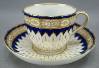 Derby Pattern 131 Cobalt Blue & Gold Porcelain Coffee Cup & Saucer C.  1782 - 1800