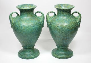 Vintage Medalta Canada Blue Green Mottled No.  61 Egypto Art Pottery Vase