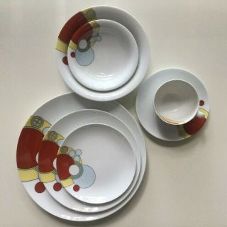 Frank Lloyd Wright Art Deco Porcelain Dishes 7 - Piece Setting Imperial Hotel