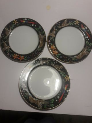 Lynn Chase Jaguar Jungle Dinner Plate 10 7/8 " Crafted Japan 24k Set Of 3