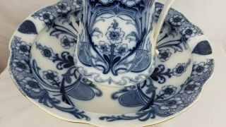 Antique English Art Nouveau Flow Blue Wash Basin And Pitcher 3