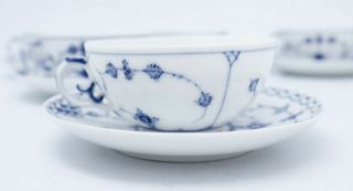 5 Teacups & Saucers - Blue Fluted Royal Copenhagen - Half Lace 1st Quality 3