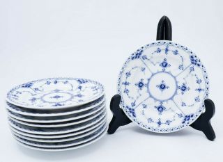 10 Plates 576 - Blue Fluted - Royal Copenhagen - Half Lace - 1st Quality