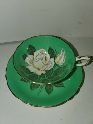 Rare Paragon White Rose With Green Cup And Saucer Fine Bone China Euc Htf