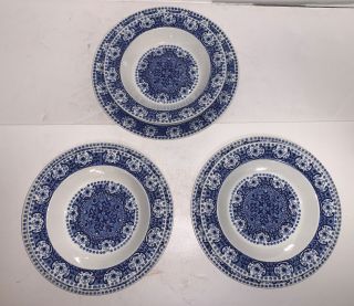 6 Vintage Arabia Ali Finland Blue Dinner/soup Plates 10”d. ,  9 1/4”d.  & 8” D.