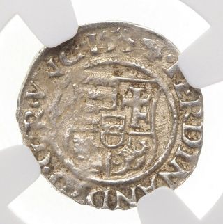Hungary.  Ferdinand I,  Silver Denar,  1554 - Kb,  Ngc Au Details