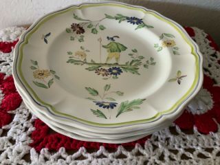 Vintage Longchamp France Moustiers Hand Painted 4 Dinner Plates 10 1/4”