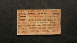 Sammy Hagar/david Lee Roth Concert Ticket Stub 8/17/2002 Camden,  Nj
