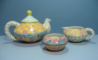 Vintage Rare Mackenzie - Childs Victoria /richard Teapot,  Sugar And Creamer Set