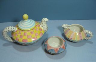 Vintage Rare Mackenzie - Childs Victoria /Richard Teapot,  Sugar and Creamer Set 3