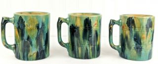 Vintage Pacific Pottery Blended Glaze Mugs Tankards Set Of 3 Drip Art Rare Exc