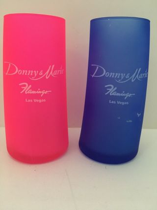 2 Donny And Marie Flamingo Las Vegas Curved Satin Drinking Glasses - Pink & Blue