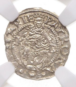 Hungary.  Ferdinand I,  Silver Denar,  1556 - Kb,  Ngc Ms63