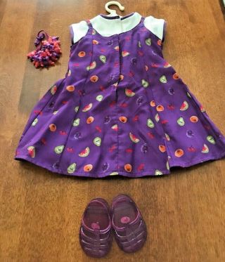 Retired Pleasant Co.  American Girl Doll Purple Fruit Dress W/jelly Shoes