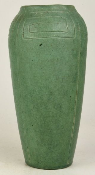 Matte Green Arts And Crafts 12 " Studio Pottery Vase Dated 1912