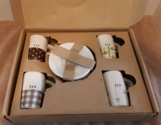 Rae Dunn Vintage Espresso Set Of 4 Mugs Plates Sip Rare Discontinued Sml Cup Nib