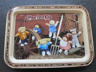 Vtg 1984 Cabbage Patch Kids Dolls On The Farm Tv Metal Snack Dinner Tray Child 