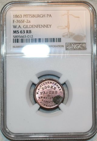 Ngc Ms - 63 Rb W.  A.  Gildenfenney Books & Paper Civil War Token,  Pa - 765f - 2a,  R - 6