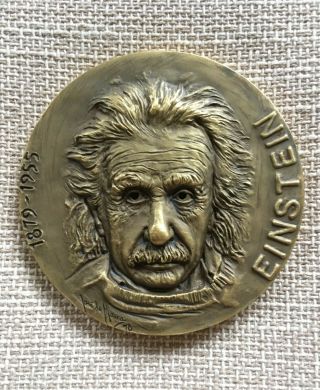 Antique And Rare Bronze Medal With High Reliefs Of Einstein,  1978