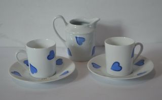 Limoges D.  Porthault Blue Set Of 2 Demitasse Cups With Creamer