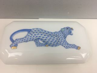 Herend Hungary Handpainted Porcelain Trinket Jewelry Box Tiger Fishnet First Ed