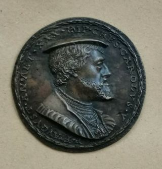 Very Rare German Medal By Matthes Gebel Charles V.  1519 - 1556 Uniface Medal Bronz