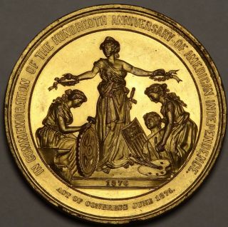 1876 U S Centennial Medal Gilt Copper 57mm Julian Cm - 11 By William Barber