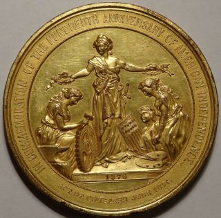 1876 U S Centennial Medal Gilt Copper 57mm Julian CM - 11 By William Barber 3