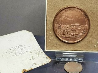 Antique 1895 Signed Tiffany & Co Battle of Louisburg Bronze Medal w/Original Box 3