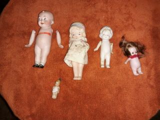 5 Miniature Porcelain Bisque Dolls Babs Germany Mb Baby Darling Etc