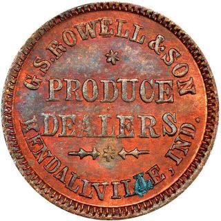 1863 Kendallville Indiana Civil War Token G S Rowell & Son Pcgs Ms64 Rb