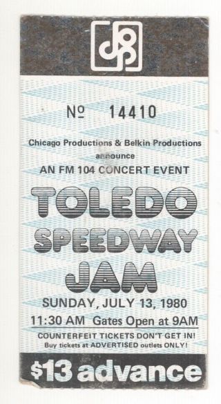 Heart J Geils Triumph Joe Perry Blackfoot 7/13/80 Toledo Spdway Jam Ticket Stub
