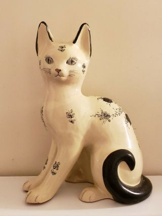 Italian Art Pottery Majolica Faience Cat Ceramic Large Lifesize Figure Italy