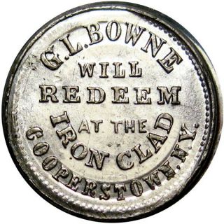 1864 Cooperstown York Civil War Token G L Bowne R8 WHITE METAL 2