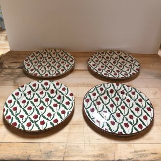 Nicholas Mosse Pottery Set Of 4 Red Tulip Pattern Plates Made In Ireland