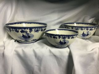 William James " Farm Yard " Blue Rooster 3 Size Serving Bowls