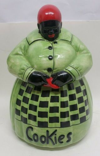 Mccoy Jemima Black Americana Cookie Jar Green Dress With Checkered Apron - Rare