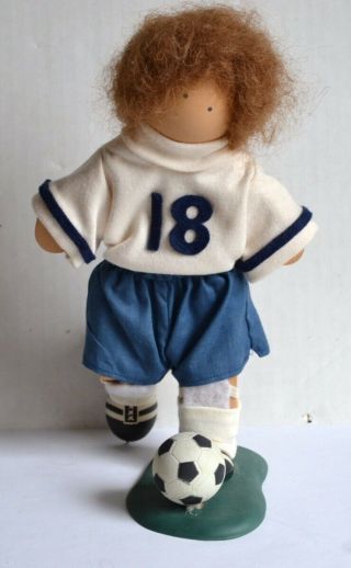 Vintage Lizzie High Whimsical Wooden Folk Art Doll " Travis Bowman " Soccer Player