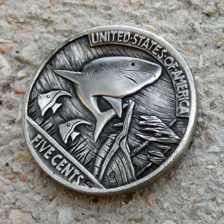 Hobo Nickel Dangerous Waters hand carved engraved 1936 buffalo coin 2