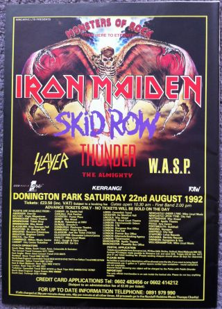 Monsters Of Rock - 1992 Full Page Uk Ad Iron Maiden Skid Row Slayer Thunder Wasp